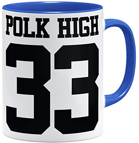 OM3® Al Bundy POLK-HIGH-33 Kaffee-Tasse - Keramik Becher - 11oz 325ml - Kult TV Serie High School American Football - Blau
