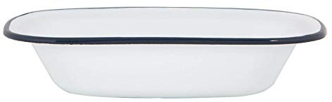 Argon Tableware 25.5cm Enamel Pie Dish - Navy Rim - Dishwasher Safe Pie Dishes Enamel Cookware Oblong Pie Dish Oven Tray Bakeware Pastry Casserole Roasting Tin