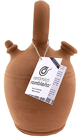 CERÁMICA RAMBLEÑA | Cruche traditionnelle en argile rouge avec anse ronde et base large de La Rambla (Córdoba) | 100% fait main | 3 litres | ÉCHO | plaque NON incluse