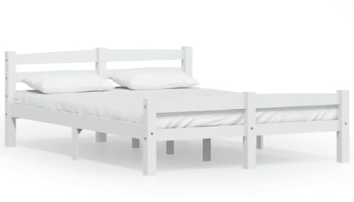 vidaXL Kiefernholz Massiv Bettgestell Holzbett Futonbett Bett Doppelbett Massivholzbett Bettrahmen Lattenrost Schlafzimmerbett Weiß 140x200cm