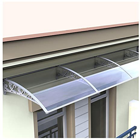 ZXCVBNAS Abri Banne Entré,Toit Polycarbonate Transparent,Auvent ​Protection Contre La Pluie Et UV,Marquise De Porte Aluminium Et Fenêtres Incurvée,avec Support Blanche,80x330cm/32x130in