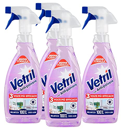 Vetril - Reinigungsspray für Oberflächen mit Anti-Staub, antistatische Wirkung und Glanz ohne Haut, hypoallergen, 650 ml x 4 Stück