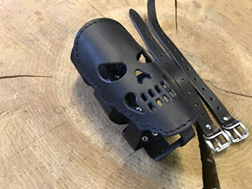 Getränkehalter Skull schwarz von ORLETANOS kompatibel mit Harley Davidson Leder Boy Heritage Streetbob Fatbob Low Rider Flaschenhalter Motorrad