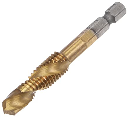 sourcing map Kombinierter Bohrer und Gewindebohrer Titanbeschichtete Schnellarbeitsstahl Spiralnuten Werkzeug M10 x 1,5