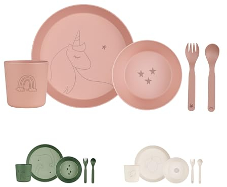 Citron Pink Kids Plates and Bowls Sets with Cup, Fork & Spoon – BPA-Free & Planet-Friendly Kids Dinner Set – Shatterproof & Lightweight Childrens Sets of Tableware, Reusable