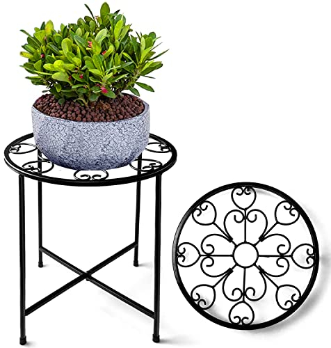 Metal Plant Stand, BNGGOGO 15'' Tall Flower Pot Stand Set of 1, Modern Rustproof 10-inch Round Outdoor Plant Stand | Iron Art Flower Stand | Plant Stool Decorative Black Plant Stands for Indoor Plants