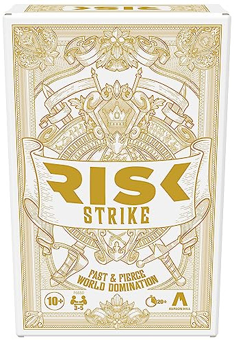 Risk Strike, kort- och tärningsspel för vuxna, tonåringar och barn från 10 år, strategikortspel som går snabbt att spela för 2–5 spelare, 20 min i genomsnitt, familjespel