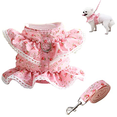 Dog Harness and Leash Set Puppy Strap Harness Small Dog Chest Strap for Small Medium Dogs S Pink