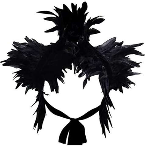 Punk Feather Shrug Shawl Fake Collar Feather Shoulder Wrap Cape Scarf Halloween Rave Party Stage Show Costume-Black