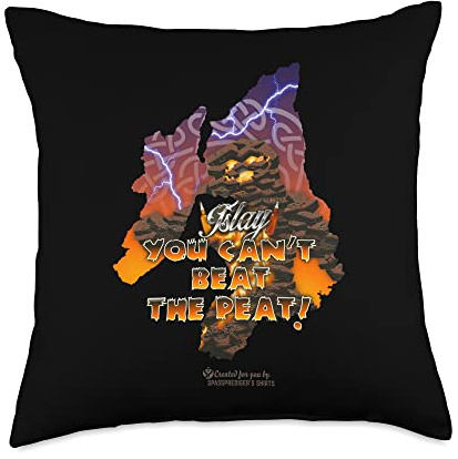 Sophisticated Whisky Drinker Designs Beat The Peat Slogan Islay Whisky Throw Pillow, 18x18, Multicolor