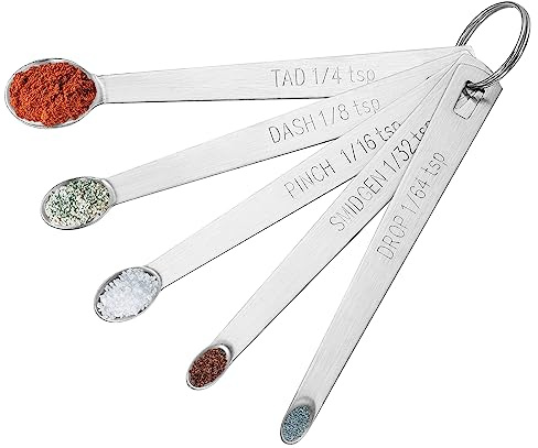 5PCS Small Measuring Spoons Set - Cuttte Stainless Steel Tiny Measuring Spoons for Cooking Baking, 1/4 1/8 1/16 1/32 1/64 TSP, Teaspoon Minispoon for Powders, Spices