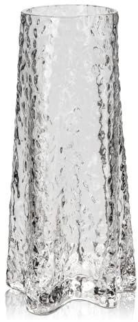 Dekovase Glasvase Dekorative Blumenvase aus Glas mit Sternförmiger Boden, Tischvase Väschen Höhe 23,5cm, Minimalistisch Geriffelt Vasen für Tisch Hochzeit Fensterbank Dekoration