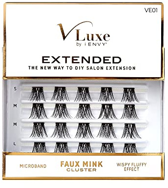 i•ENVY Extended False Eyelashes Featherlight Reusable Artificial Eyelashes Multipack Lash Clusters (Faux Mink 01)