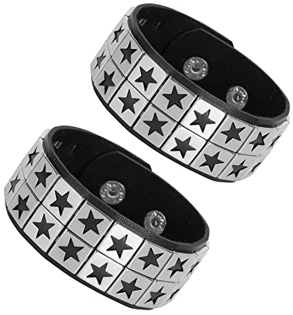 JJDreams 2 Stück Punk Breite Lederarmband Unisex Schwarze Nieten Armband Gothic Rocker Armband Set
