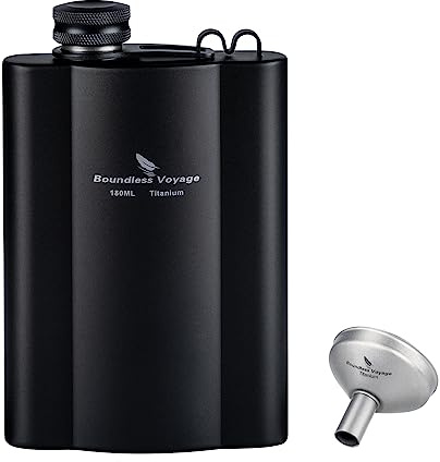 iBasingo Flachmänner aus Titan 180ml Ultraleichter kleiner Flachmann für Spirituosen Tragbare Reise Whiskey Wodka Weinflasche für Draußen Taschentrinkgefäß mit Trichter Ti3072D | Mit Trichter, kleiner Whiskey-/Wodka-/Weinflaschentopf für Outdoor, tragbar, Reisen, Camping, Wandern