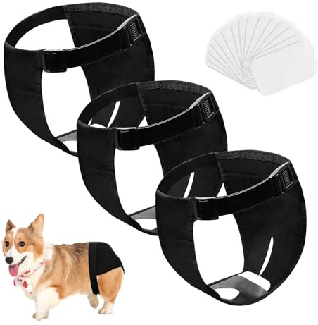 Magrimaxio Läufigkeitshose Für Hündinnen, 3 Pack Wiederverwendbare Hundewindeln mit 30 Hygienepad Waschbare für Hündinnen, Höschen für Hunde Hose Läufigkeit, Schutzhose Läufige Hündin, Schwarz (XL)
