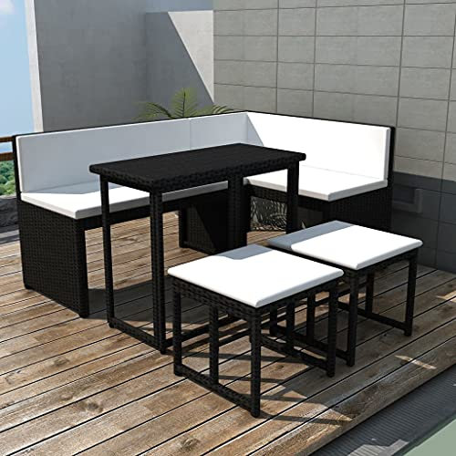 5-TLG. Garten-Essgruppe Stahl Poly Rattan Schwarz, Rattanmöbel Outdoor Möbelsets Gartenmöbel Set Polyrattan Sitzgruppe Gartengarnitur Gartenset Gartenlounge Set Balkonmöbel Set Balkongarnitur