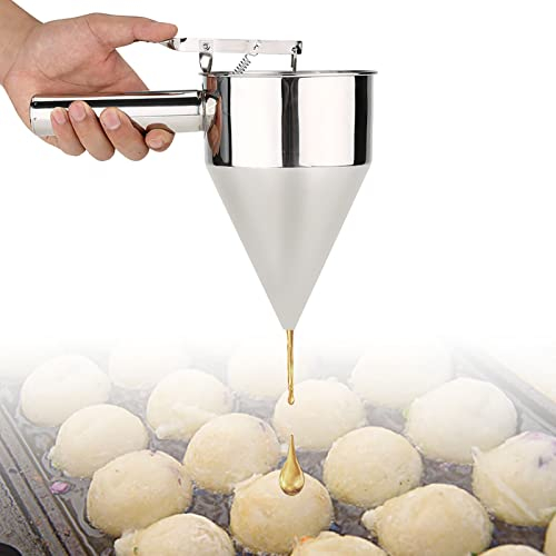 Imbuto, Imbuto Per Pastella con Supporto, Grande Strumento Dispenser in Acciaio Inossidabile di Alta Qualità con Manico E Tappo, Strumento da Cucina Per Preparare Torte, Frittelle, Crêpes E Cu