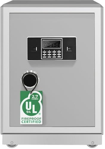 EconoHome Home Safe Heatproof Up to 1700°F - 2.7 Cu. Ft Interior Capacity with Smart Lock System, Master Key - Wall-Mounted Steel Fire Proof Safe for Home Documents, Cash, Jewelry, Documents, White