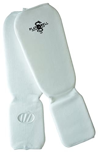 Martial Arts Elasticated Cotton Slip On Shin Instep Protectors White (XS)