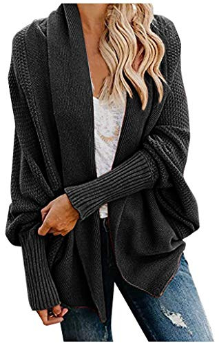 IQYU Giacca da donna Softshell, cappotto lungo da donna, a maglia grossa, a maniche lunghe, a maglia grossa, lungo, da donna, per la transizione, per la primavera, l'autunno, cardigan, Aa-nero.,