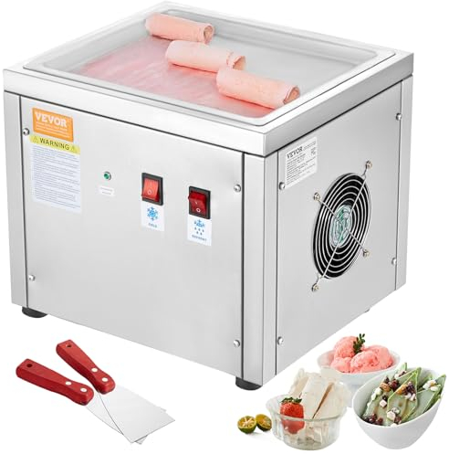 VEVOR Máquina para Hacer Helados Fritos Bandeja para Helados Fritos de 28 x 24 cm Plancha para Helados Enrollados de Acero Inoxidable con Compresor y 2 Raspadores para Hacer Helados, Yogur Helado