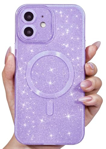 Svanove Custodia Magnetica per iPhone 12 Mini Glitterata compatibile con Magsafe, Con Protezione dell Obiettivo Fotocamera, Custodia PC Glitter Morbida in TPU, per Womem Girl, Lilla