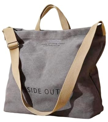 F Fityle Umhängetasche Damen Mittelgroß, Handtasche Canvas, Canvas Tote Bag Schultertasche Shopper mit Reißverschluss für Alltag, Schule, Einkaufen, Arbeit, Reisen, Sport, Pendeln, Outdoor