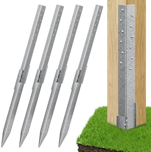 4 Pack Fence Post Repair - Fence Post Anchor Ground Spike for Repair Tilted/Broken Wood Fence Post, Easy to Install & Double Firm