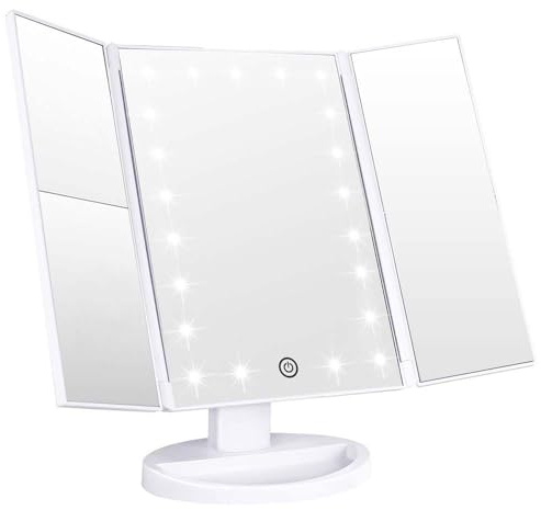 Globly Specchio Trucco con Luci e Zoom, Triplo con 3 lati e Funzione Girevole a 180°