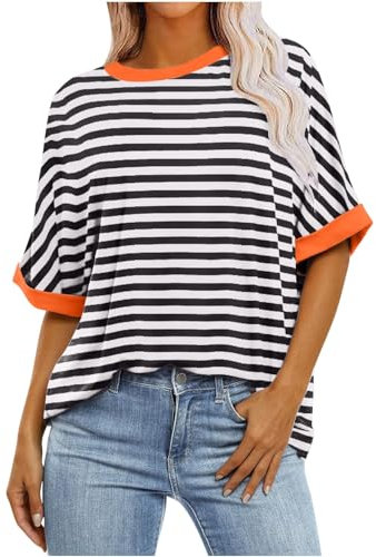 HOOUDO Sonderangebote Schnäppchen T-Shirts mit Farbverlaufsgrafik für Damen, Sommer, lässig, übergroß, T-Shirts, Rundhalsausschnitt, Trendige Tunika-Oberteile, lockere B Meine Bestellungen Anzeigen