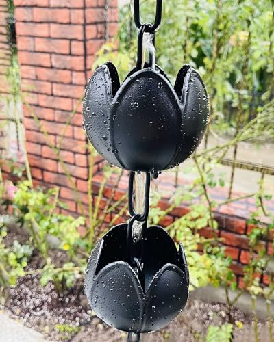 ZIMGOD Regenkette Hängende Lotus-Regenfängerkette Wasserfall, Regenglocken Dachrinnen-Fallrohr-Wassersammler, Garten-Regenwasserketten für Starken Regen/Heimdeko(4.0m/13ft)