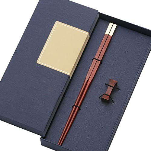 WQZStar Set Regalo di Bacchette riutilizzabili in Legno con Custodia, Bacchette per Sushi Giapponesi e Set di poggia Bacchette, Bacchette Cinesi di Lusso in Legno Naturale Bacchette Antiscivolo C (A)
