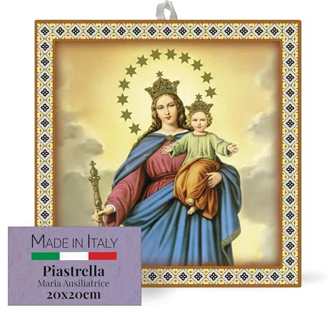 F.LLI BONELLA - Piastrella 20x20 cm in Ceramica Raffigurante Madonna Ausiliatrice - Piastrella con Figura Sacra da Appendere - Piastrella in Ceramica