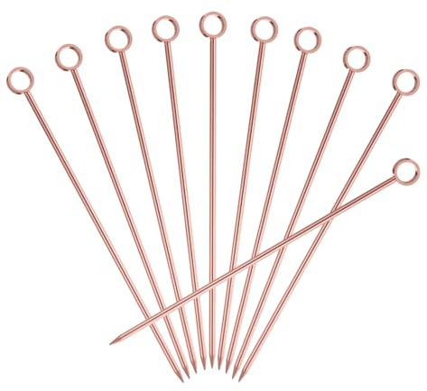 QUARKZMAN 10uds Inoxidable Acero Cóctel Dientes Palillos, 4,25 Pulgadas Metal Cóctel Púas Fruta Palos Reutilizables Largos Martini Picos Cóctel Brochetas, Rosa Oro Círculo