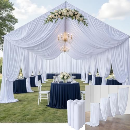 6 Panels 5×30ft White Ceiling Drapes for Wedding Parties, Wrinkle Free Thick Polyester 30 ft Extra Long Wedding Draping Cloth Arch Drapery for Birthday Party Event Tent Canopy Venue Decoration