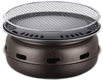 hxoity Hibachi-Grill Abnehmbarer Holzkohlegrill Runder Holzkohle-BBQ-Ofen Grillgitter Aus Edelstahl Und Antihaftbeschichtete Backform Ausgezeichnetes Belüftungssystem Mit Gitterheber(S)