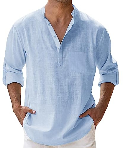 SRZYMJ Herren Hemd Leinenhemd Langarm Stehkragen Leinenshirt Hemden Herren Freizeithemd Casual Regular Fit Sommer Standhemd Männer Hemden Kurzarm Sweatshirt Herren Vintage XXL Brautschleier Halloween