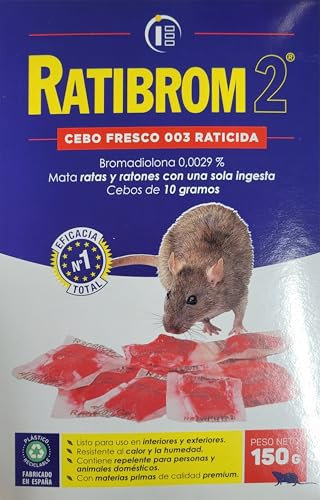 Peyca Ratibrom 2 Cebo Fresco Rojo 150gr - Impex. Raticida para Ratas y Ratones. Resistente al Calor y la Humedad. Eficaz con Solo una Ingesta. Listo para Usar.