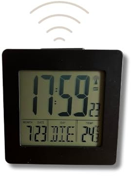 CLOXON Digitaler Funkwecker schwarz Wecker digital mit Batterie Funkuhrwecker mit Thermometer Datumsanzeige Licht