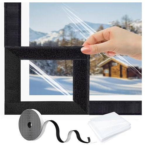 Cover Fenster-Isolierfolie,W95 x H100cm Thermo Cover Transparente,Thermofolie Fenster Gegen Kälte,Panel Isolierung Thermovorhang mit Klettverschluss -Schwarz