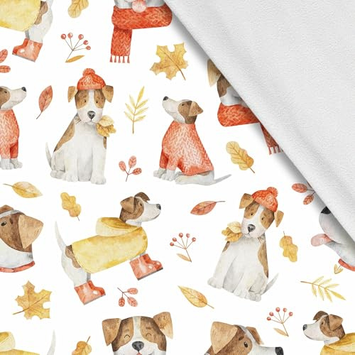 HEKO PANELS Softshell Stoff, Meterware, Hunde Herbst, 1 Meter 150 x 100 cm | wasserfester und windfester Outdoor Stoff mit Fleece, Nähstoffe für Jacken und Overalls, funktional zum Nähen und DIY