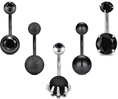 LEEQBCR 5 Piezas Piercing Ombligo Acero quirurgico Brillante pircings para el Ombligo para Mujeres Anillos Ombligo Piercing Set Body Piercing Joyería, negro