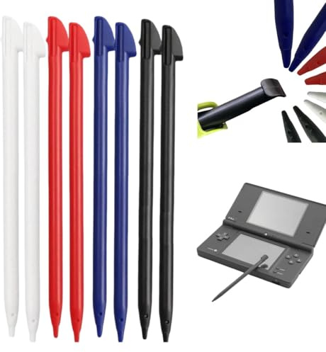 Stylet 3DS- Ensemble de 8 Stylus en Plastique (2 Noirs, 2 Blancs, 2 Roses, 2 Bleus) - Accessoires de Jeu Précis et Durables pour Écran Tactile