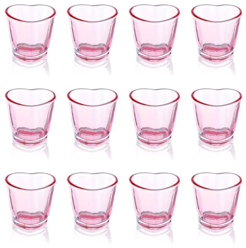 Lot de 12 verres à liqueur roses en forme de cœur, 42,5 g