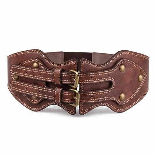 YDYAENIO Breiter Ledergürtel for Damen, Punk-Nieten, Damengürtel, Kummerbund, braun, elastisches Damen-Korsett für Kleider und Blusen