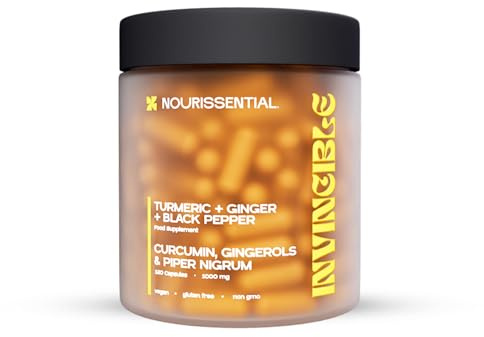 NOURISSENTIAL Invincible Turmeric + Ginger + Black Pepper | 2 Months Supply | 120 Capsules (1000mg) High Strength | Vegan | Non GMO | Herbal Supplement