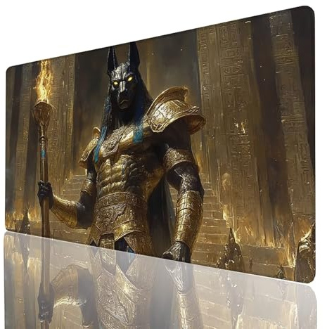 Tapis de Souris xxl 100x50x0.3cm, Grand Tapis Bureau Flamme, Bords Cousus Antidérapant et Imperméable, Anubis Mouse Pad Compatible Clavier Sans fil et Souris Sans Fil, Bureau Gaming Accessoire 740-GYL