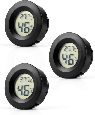 3 Pcs Hygrometer Thermometer LCD Digital Round Hygrometer Humidity Meter Monitor Gauge for Indoor Greenhouse Reptile Vivarium Dehumidifiers Humidifiers Basement Babyroom Home Office (Black Round)