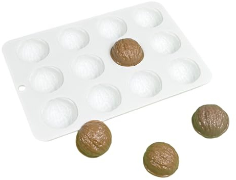 Ksikdeg Moules en silicone en forme de noix pour bonbons au chocolat Moule à gâteau en silicone 12 cavités avec motifs de noix pour les délicats